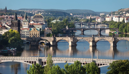 Fototapeta na wymiar View of central bridges of Prague