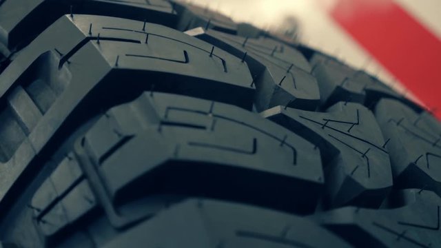 Closeup of various new tire tread