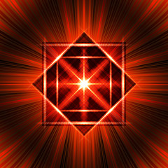 Flash with light frame and radial rays. Beautiful psychedelic vector background. Bright red pattern