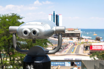 Binoculars looking to the Odesa Harbour