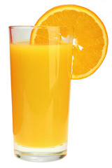 Glass of orange juice and slice