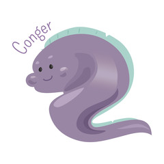 Conger isolated. Ocean animals. Sticker for kids.