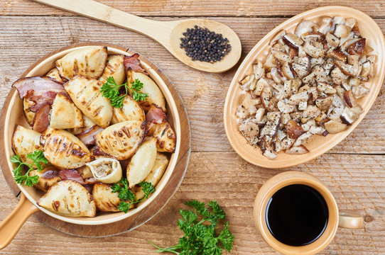 Homemade dumplings with mushroom stuffing