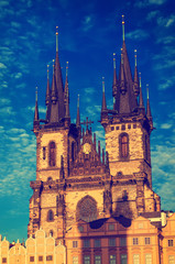 Fototapeta premium Church of Our Lady before Tyn in Prague city, travel european vintage hipster background
