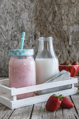 Strawberry milkshake in the glass jar