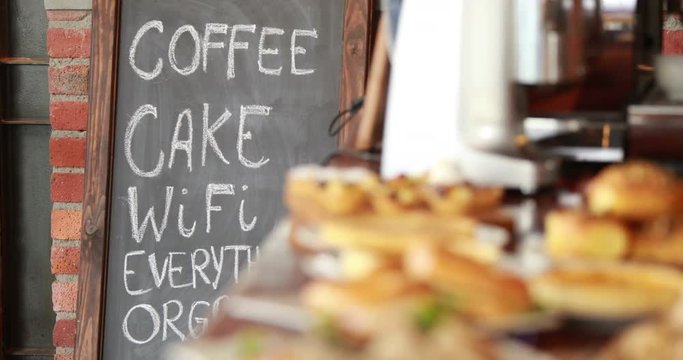 Displaying of bread and pastries on the counter