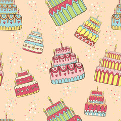 Vector seamless pattern with birthday cakes