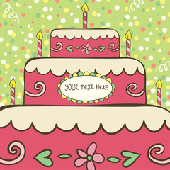 Vector birthday card with cake and candles