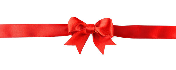 Red ribbon with bow-knot on white background