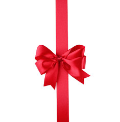 Red ribbon with bow-knot on white background