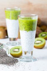 Healthy breakfast pudding smoothie yogurt, kiwi and Chia seeds.