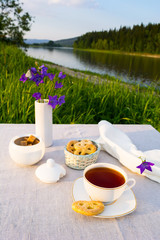 Evening tea sunset river view