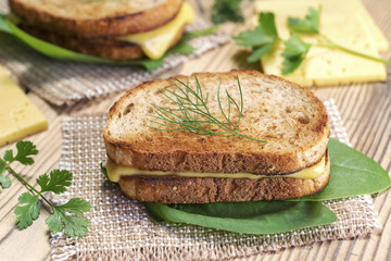 Toast with cheese and herbs.