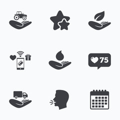 Helping hands icons. Protection and insurance.