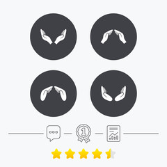 Hands icons. Insurance and meditation symbols.