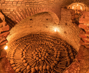 LIMA, PERU - CIRCA 2016: View of catacombs in San Francisco church  circa 2016 in Lima, Peru.