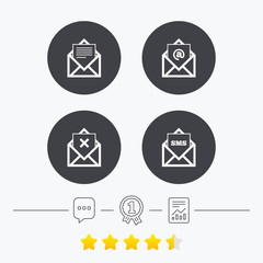 Mail envelope icons. Message document symbols.