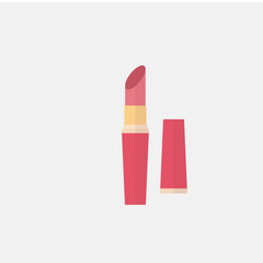 cosmetic products, pink lipstick with top illustration over whit