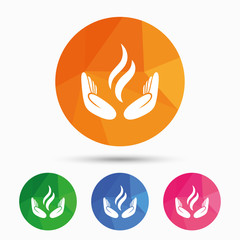 Energy hands sign icon. Power from hands symbol.