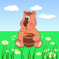 cartoon character small bear with honey