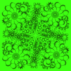 Floral ornament. Black ornate floral ornament for background or pattern on a green background
