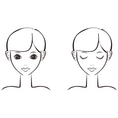 若い女性上半身　線画　白黒　かわいい　ショート