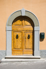 ancient wooden door of historic building