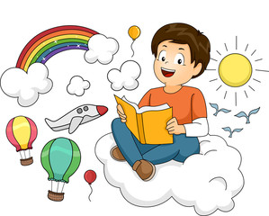 Kid Boy Reading Book Fantasy