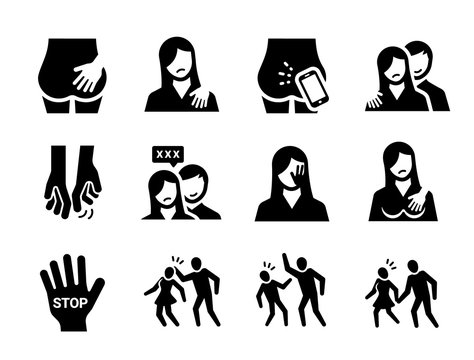 Sexual Harassment Vector Icon Set