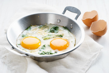 fried egg with green spinach