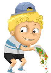 Kid Boy Throw Veggies