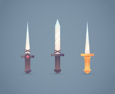 Fantasy medieval cold weapon set in flat-style