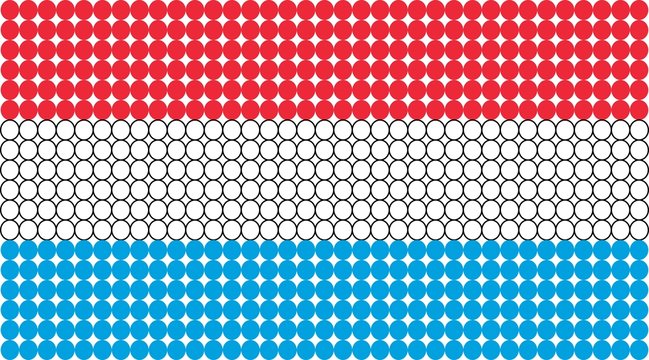 Abstract dotted flag of Luxembourg made from small dots and circles.