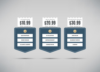 Web pricing table vector template for business plan with comparison of services