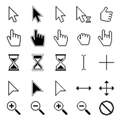Different smooth and pixel mouse cursors vector set. Pixel cursor mouse, illustration arrow cursor