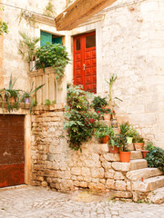 Fototapeta na wymiar Small cozy courtyard and stairs, Croatia