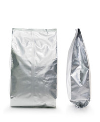 Packaging aluminum foil pouch of coffee beans, blank isolated on white background