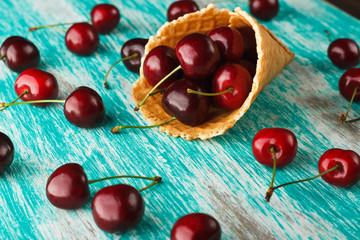 Waffle cup with cherries inside