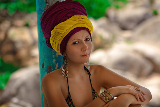 beautiful summer girl in african turban