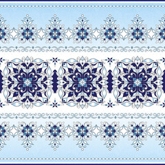 Vintage ornate border in Eastern style on blue background.