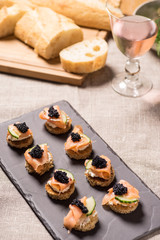 Smoked Salmon Canapes with Sour Cream and Caviar