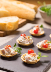 canapes, appitizer with creamy Chicken salad