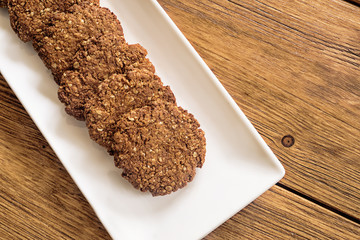 Oatmeal cookies on a wooden table