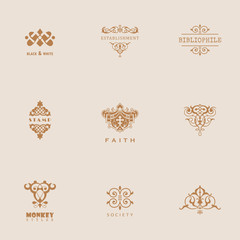Luxury vintage logos set. Calligraphic emblems and elements