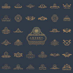 Luxury vintage logos set. Calligraphic emblems and elements - obrazy, fototapety, plakaty