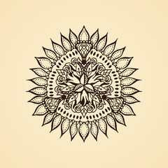 Round calligraphic emblem. Vector floral symbol for cafe