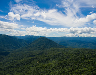 Obraz premium Aerial photo. Mountain valley. Summer landscape with mountain