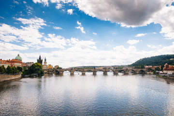 Prague, Czech Republic - 04 July 2016. The summer photo of Charles bridge. Praha, Chezh Republic capital like a point of travel destination.