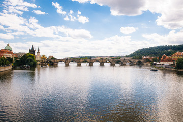 Fototapeta na wymiar Prague, Czech Republic - 04 July 2016. The summer photo of Charles bridge. Praha, Chezh Republic capital like a point of travel destination.