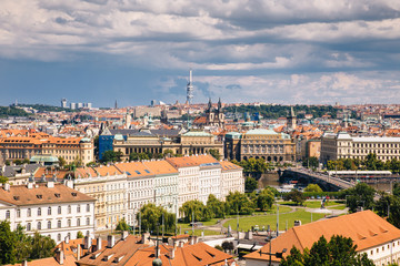 Obraz premium Prague, Czech Republic - 04 July 2016. The summer photo from above of Praha, Chezh Republic capital like a point of travel destination.